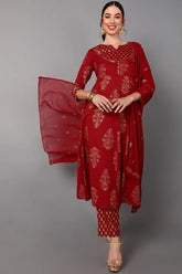 Cotton Printed Kurta Trousers Dupatta Set-VKSKD1416